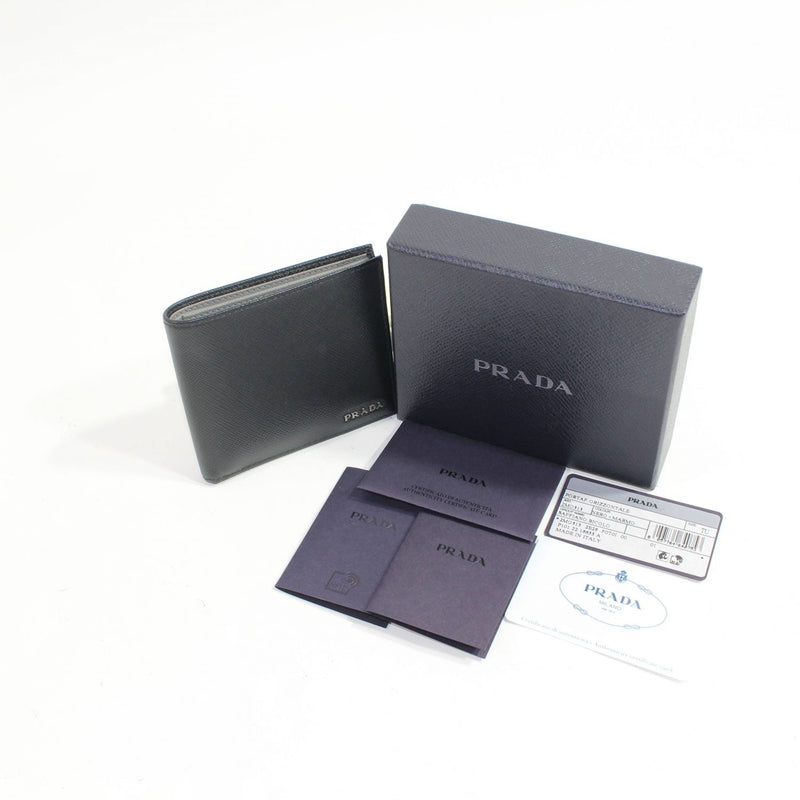 【中古】 PRADA プラダ  メンズ財布   二つ折り財布　札入れ　カーフ　ブラック　グレー 221