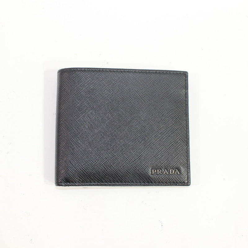 [Used] PRADA Prada Men's Wallet Bi-fold Wallet Billfold Calfskin Black Grey 221 EF