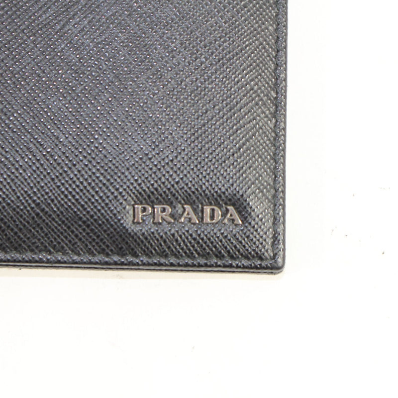 【中古】 PRADA プラダ  メンズ財布   二つ折り財布　札入れ　カーフ　ブラック　グレー 221