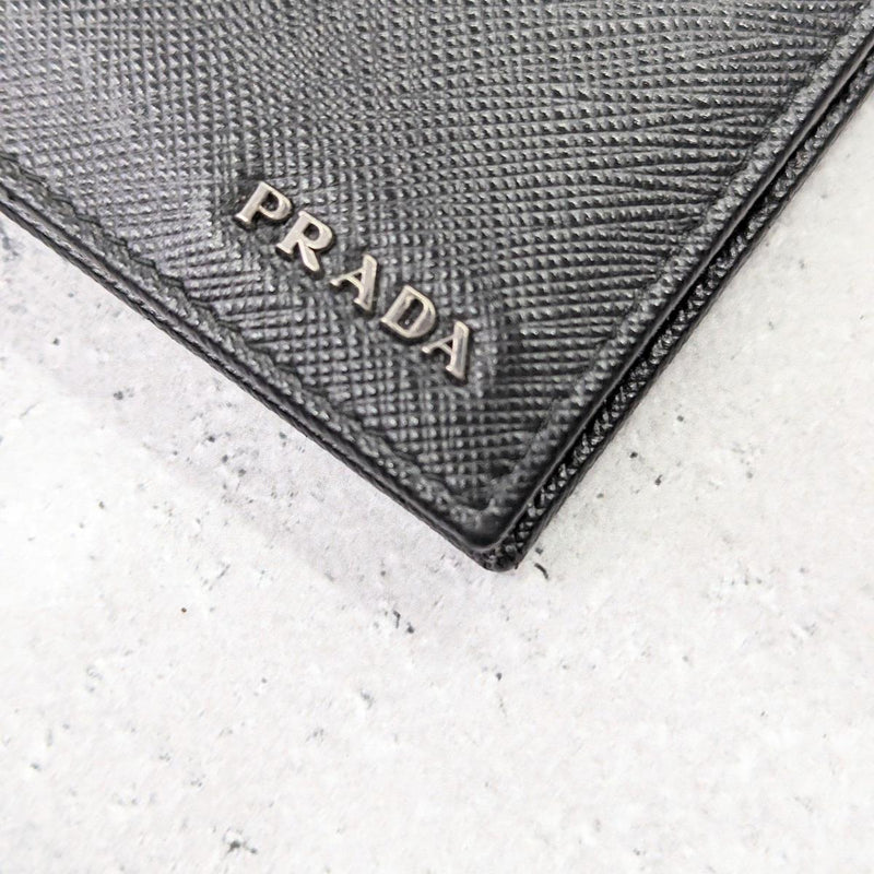 【中古】 PRADA プラダ メンズ財布 二つ折り財布　札入れ　カーフ　ブラック　グレー 221 EF