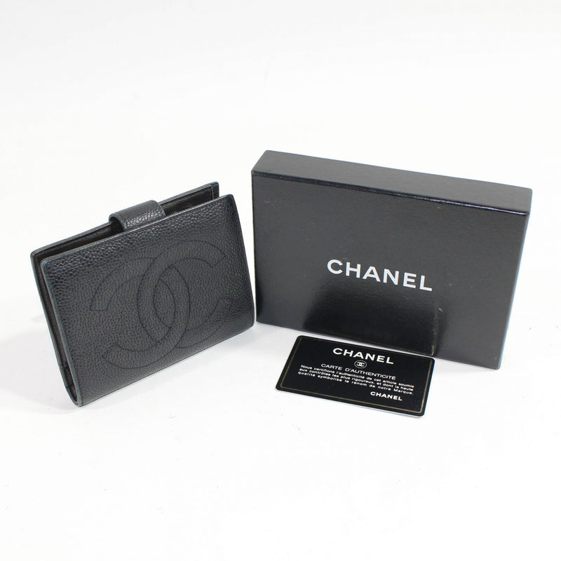 [Pre-owned] CHANEL Chanel Women's Wallet Clasp Bifold Wallet Caviar Skin Leather Black 416