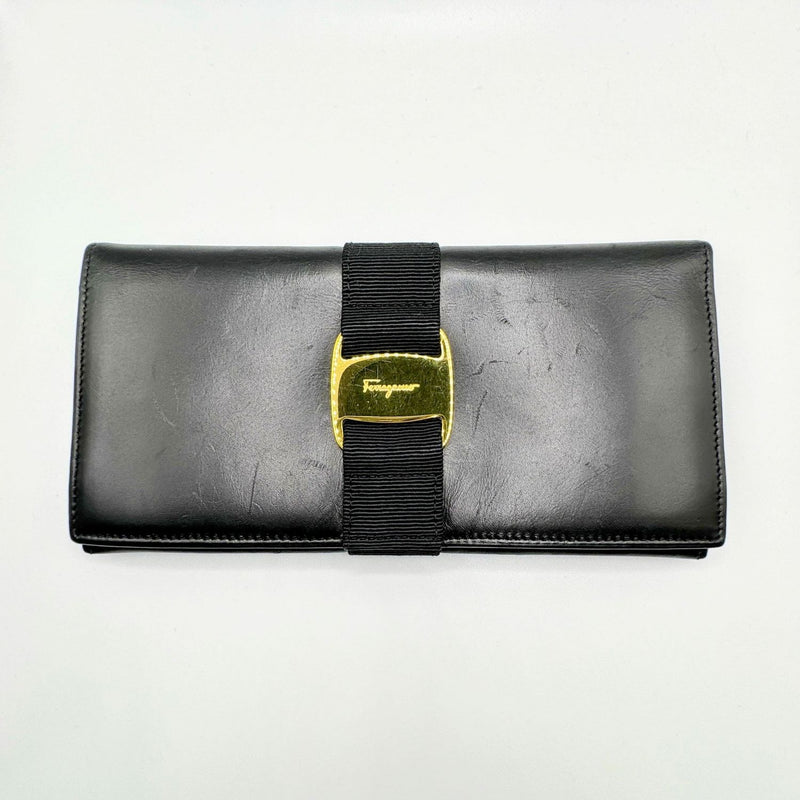 [Pre-owned] Ferragamo Ferragamo women's wallet, long, leather, black, ladies 836