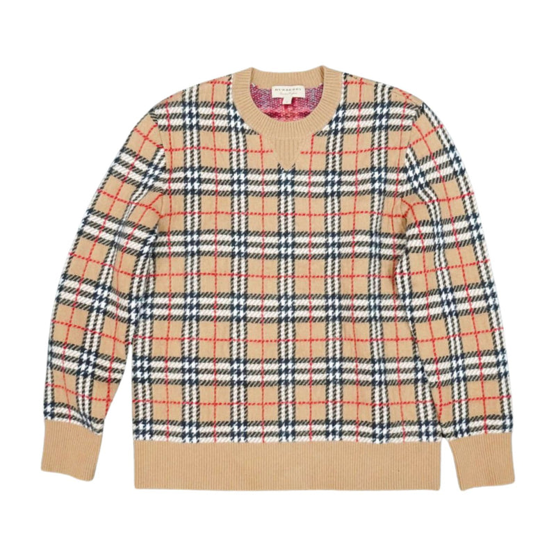 [Pre-owned] BURBERRY Burberry knit sweater, checkered knit sweater, beige base, cashmere 897