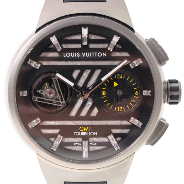 [Brand new] LOUIS VUITTON Louis Vuitton Tambour Curve GMT Flying Tourbillon Men's Watch Q1BB3Y TI/Rubber Tourbillon Meteorite Diamond Limited Edition 919