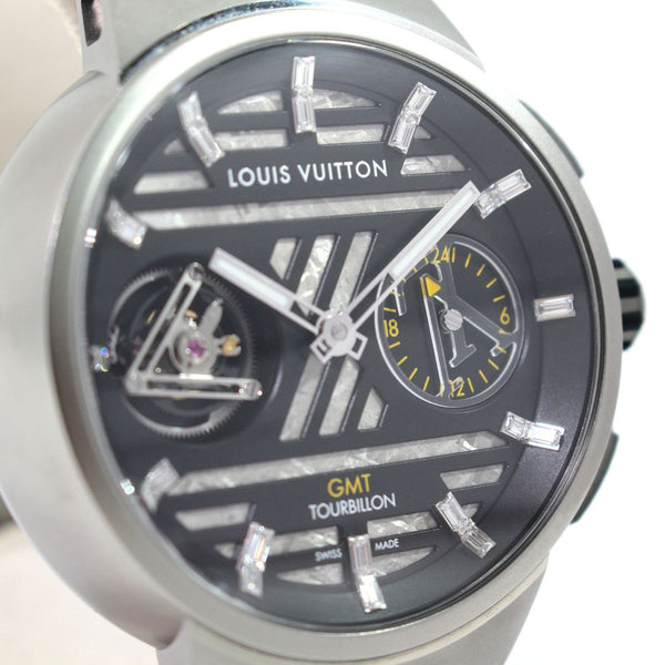 [Brand new] LOUIS VUITTON Louis Vuitton Tambour Curve GMT Flying Tourbillon Men's Watch Q1BB3Y TI/Rubber Tourbillon Meteorite Diamond Limited Edition 919
