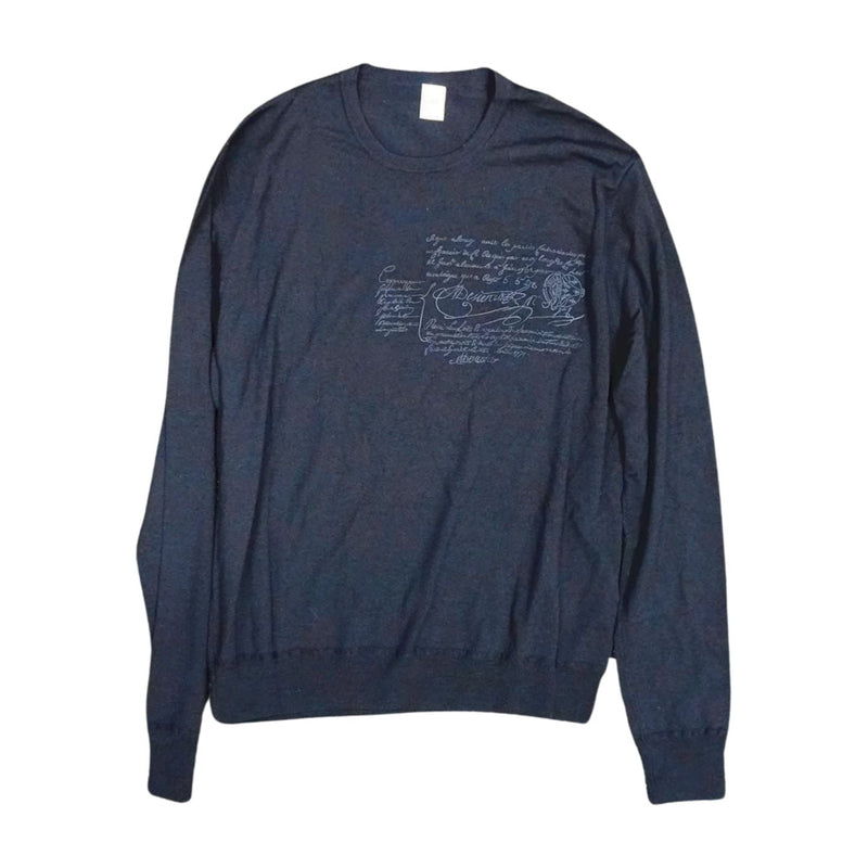 [Pre-owned] Berluti Berluti knit sweater scrit print wool sweater, size S, navy 926