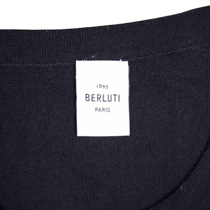 [Pre-owned] Berluti Berluti knit sweater scrit print wool sweater, size S, navy 926