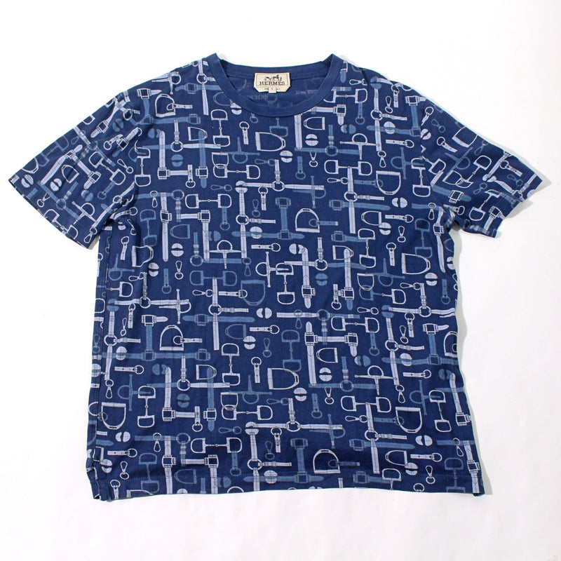 【中古】 HERMES エルメス エルメス Tシャツ 半袖 馬具柄 ネイビー 1272