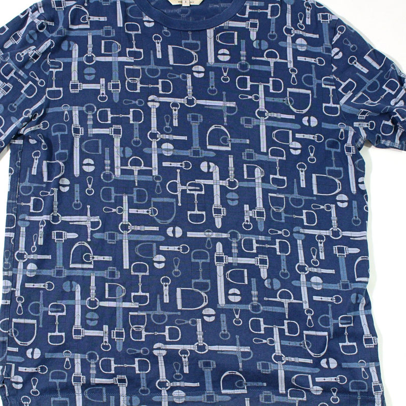 【中古】 HERMES  エルメス Tシャツ 20SS 半袖 馬具柄 ネイビー 1272