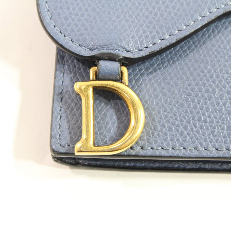 【中古】 Christian Dior クリスチャン・ディオール  レディース財布   ディオール サドル フラップ レザー カードケース ブルー  277