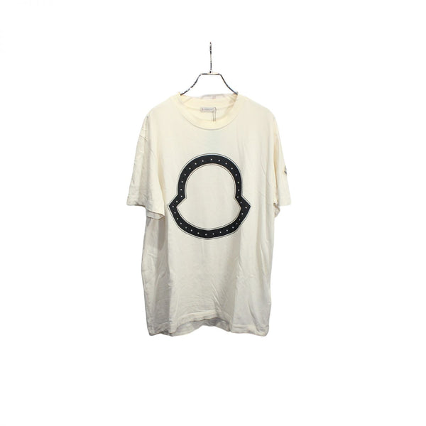 【中古】Moncler モンクレール ロゴ スタッズ 半袖Tシャツ クリーム 0047