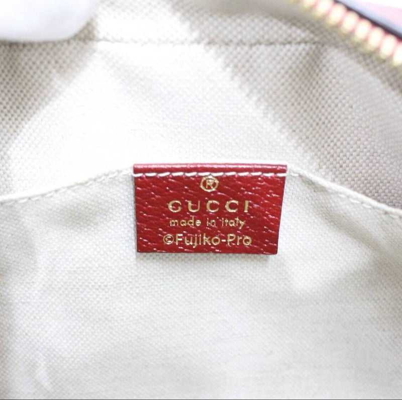 【中古】 GUCCI グッチ × ドラえもん ショルダーバッグ 574886 ミニGGスプリーム 牛ドラ ボルドー ベージュ 1380