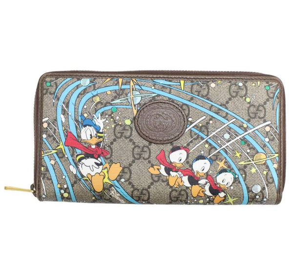 【中古】 GUCCI グッチ  レディース財布   × DISNEY ドナルドダック GGスプリーム 長財布 647940 ラウンドジップ ディズニー ベージュ 1381