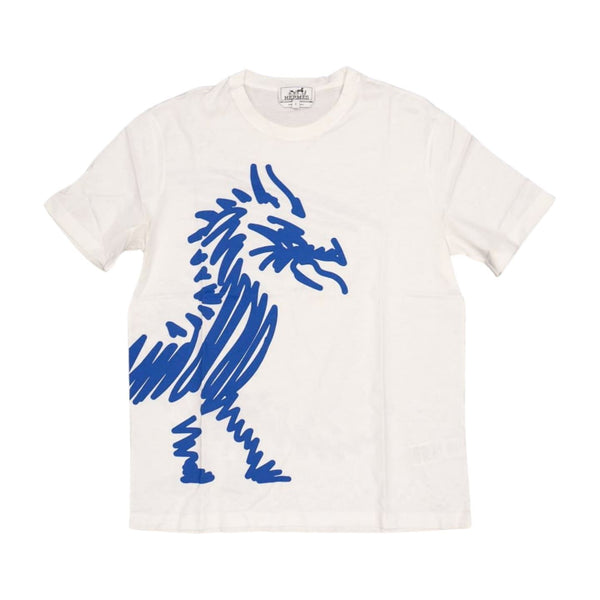 【中古】 HERMES エルメス  Tシャツ・カットソー   ドラゴン プリント コットン Tシャツ ホワイト 923